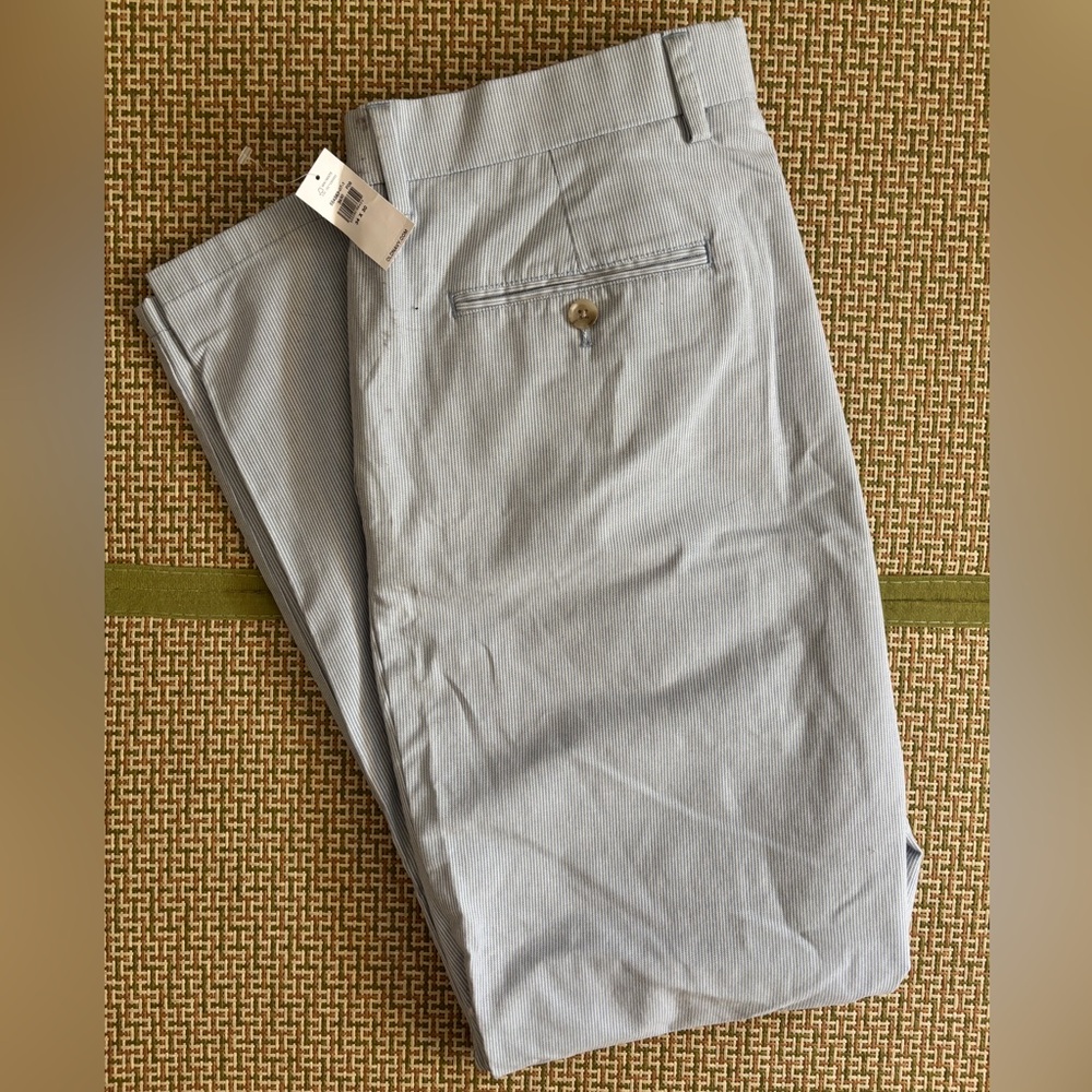 Old Navy Ultimate Slim Built-In Flex: White w/Fine Light Blue Pinstripes - 34x30